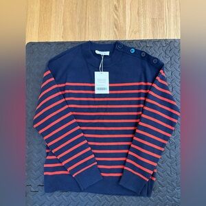NWT Everlane The Mariner Crew Sweater - Navy / Poppy Red Large